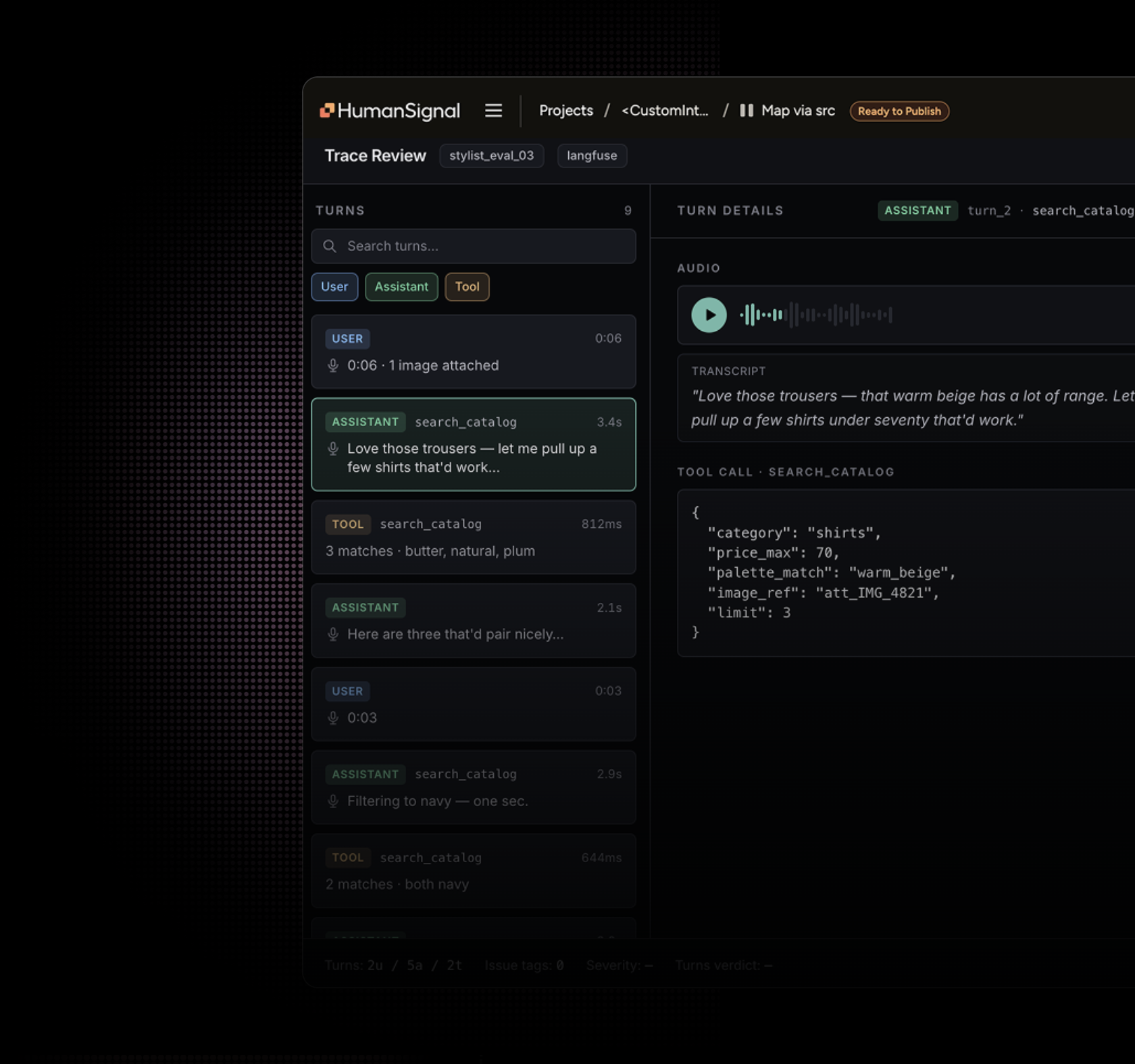 Label Studio Enterprise trace review interface