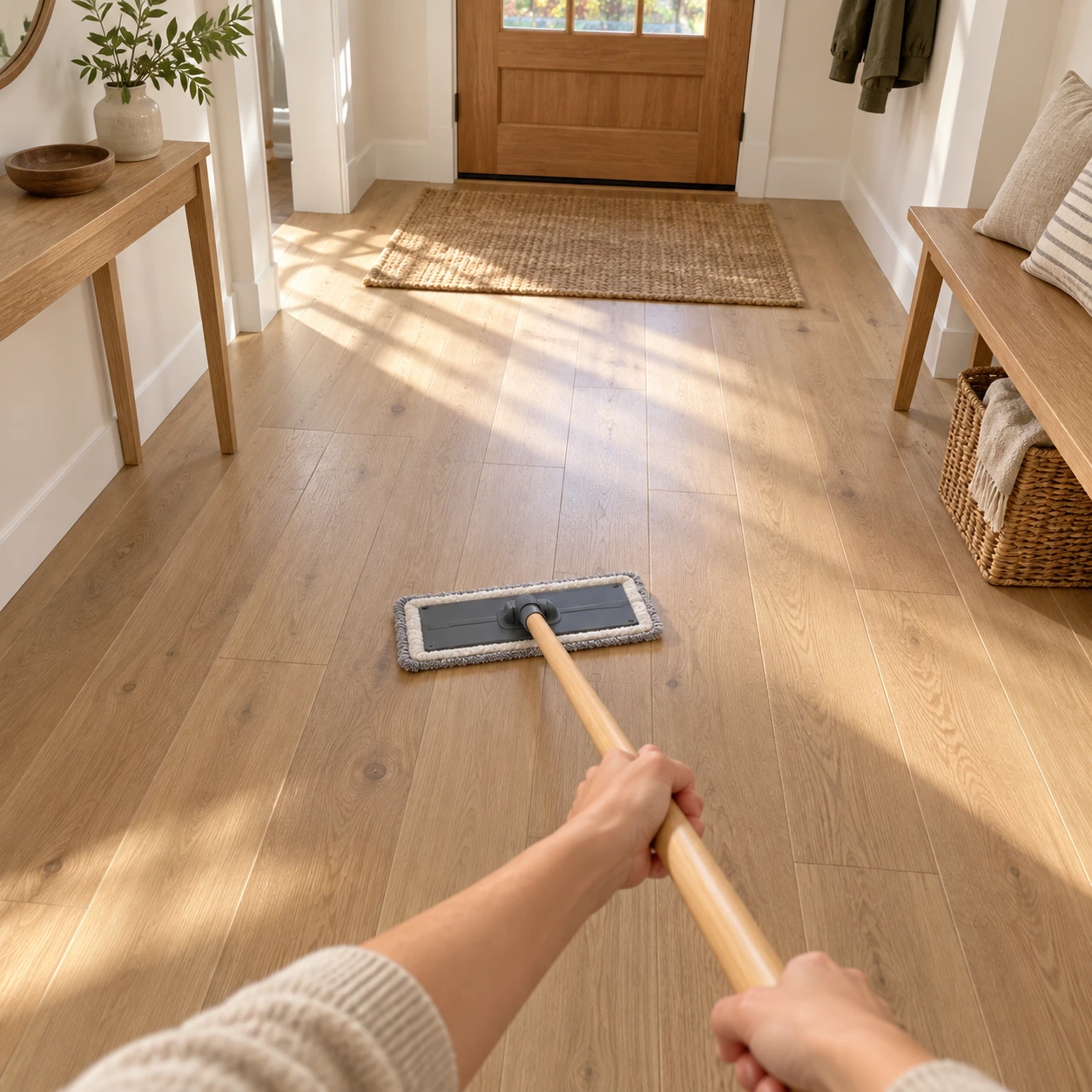 Head-mounted point-of-view of the participant mopping a household floor